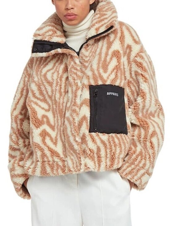 Apparis Kindall Swirl Faux Shearling Jacket in Camel Swirl - Picture 1 of 8